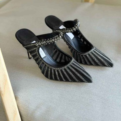 Jimmy Choo Bing 100 Black Mesh & Velvet Mules