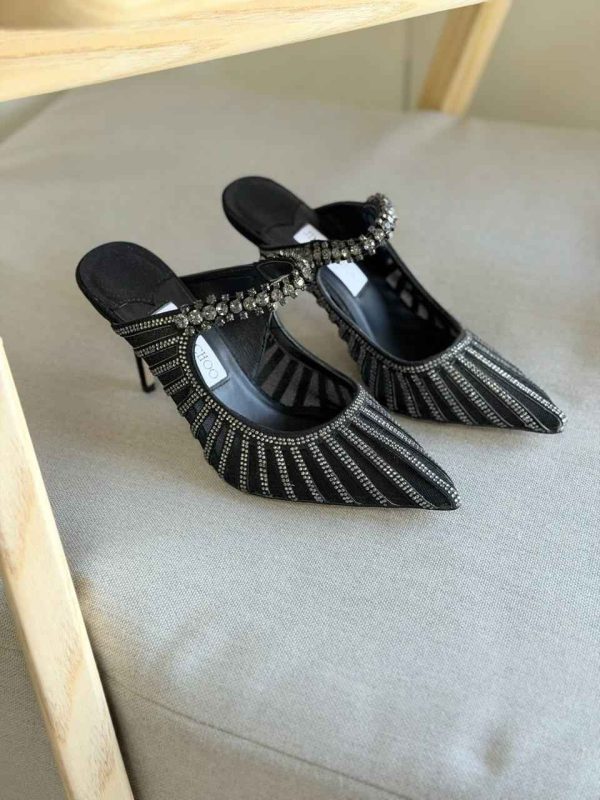 Jimmy Choo Bing 100 Black Mesh & Velvet Mules