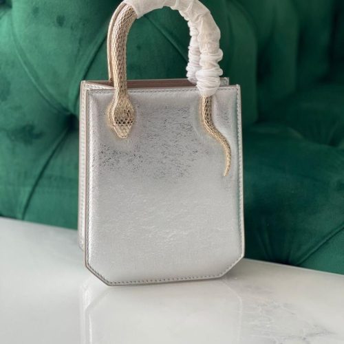 Bvlgari Mini Silver Leather Serpentine Tote Bag