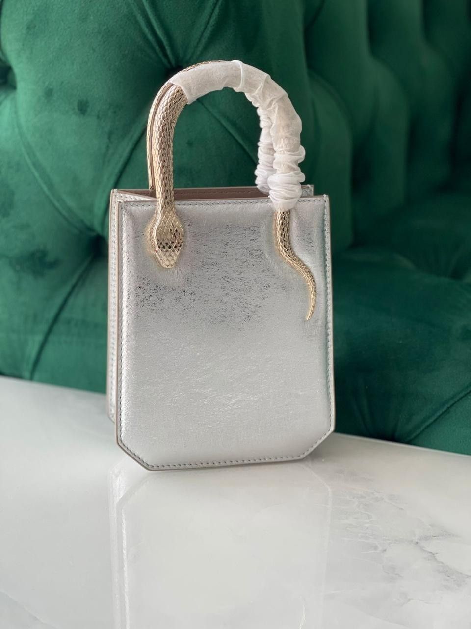 Bvlgari Mini Silver Leather Serpentine Tote Bag Bvlgari Mini Silver Leather Serpentine Tote Bag