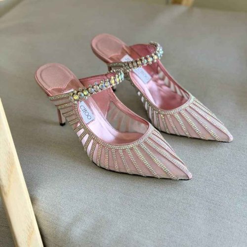 Jimmy Choo Bing 100 Pink Mesh & Velvet Mules