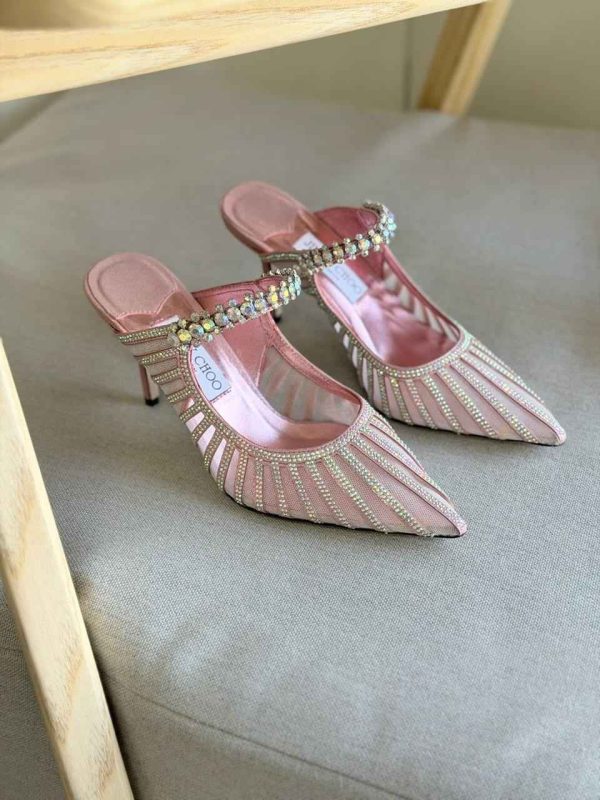 Jimmy Choo Bing 100 Pink Mesh & Velvet Mules