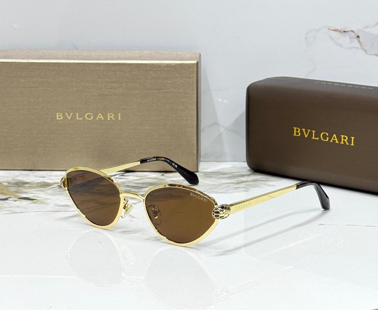 2 Bvlgari Serpenti Metal Oval Frame Sunglasses Brown