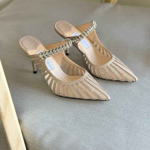 Jimmy Choo Bing 100 Beige Mesh & Velvet Mules