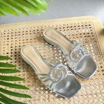 Gucci Silver Metallic Leather Crystal Interlocking G Slide