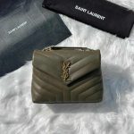 Saint Laurent Loulou khaki Green Quilted Matelasse Lambskin Small Bag