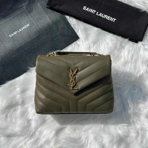 Saint Laurent Loulou khaki Green Quilted Matelasse Lambskin Small Bag
