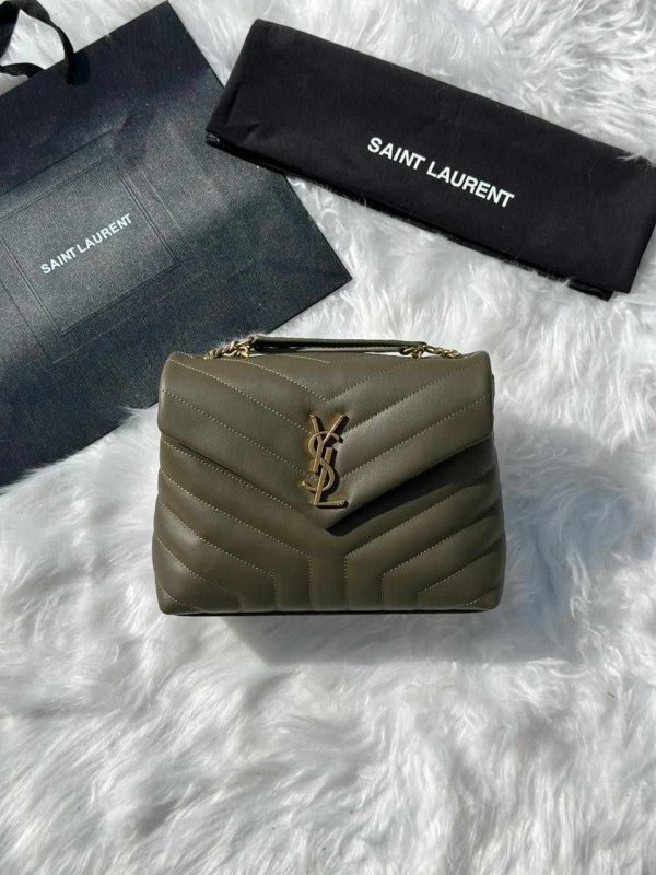 Saint Laurent Loulou khaki Green Quilted Matelasse Lambskin Small Bag