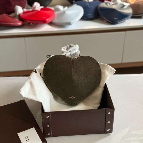 Alaia Le Coeur Bag Khaki Green Suede