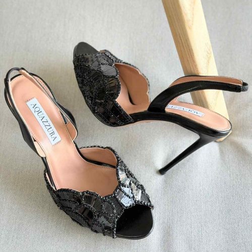 Aquazzura Ce Soir 105MM Sequined Leather Sandal In Black