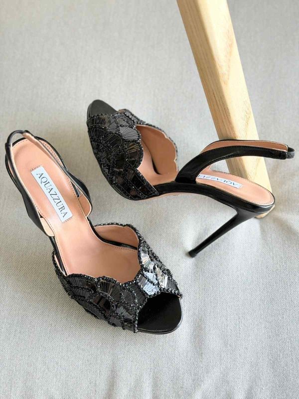 Aquazzura Ce Soir 105MM Sequined Leather Sandal In Black