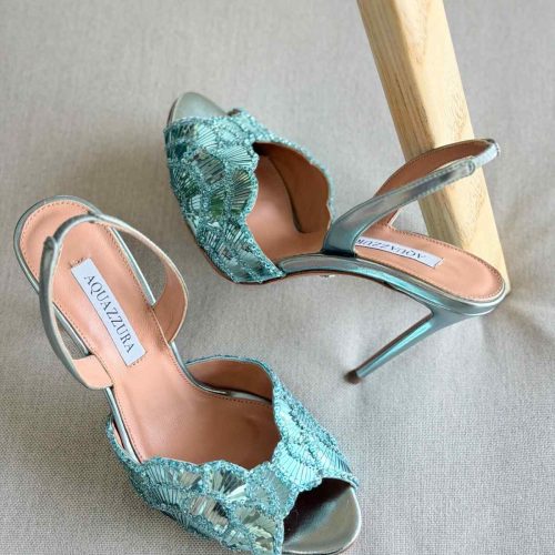 Aquazzura Ce Soir 105MM Sequined Leather Sandal In Light Teal