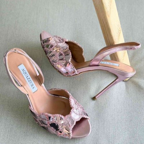 Aquazzura Ce Soir 105MM Sequined Leather Sandal In Metallic Pink