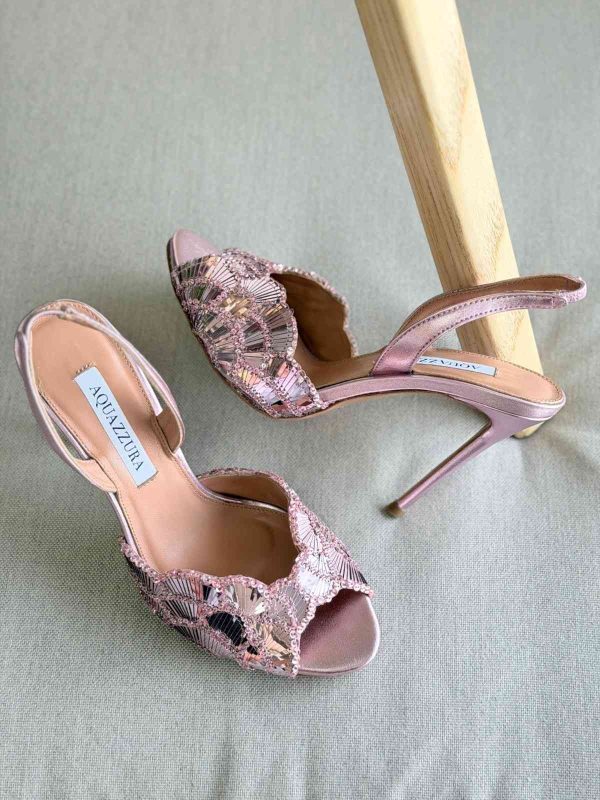 Aquazzura Ce Soir 105MM Sequined Leather Sandal In Metallic Pink
