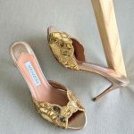Aquazzura Ce Soir 75MM Metallic Leather Mule In Gold
