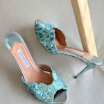Aquazzura Ce Soir 75MM Metallic Leather Mule In Light Teal