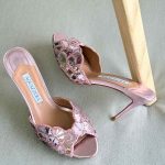Aquazzura Ce Soir 75MM Metallic Leather Mule In Pink