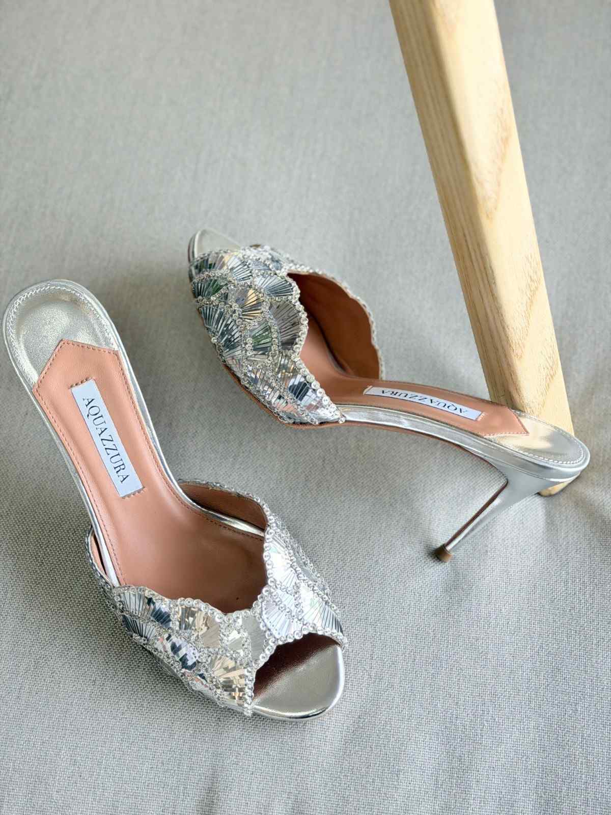 Aquazzura Ce Soir 75MM Metallic Leather Mule In Silver Aquazzura Ce Soir 75MM Metallic Leather Mule In Silver