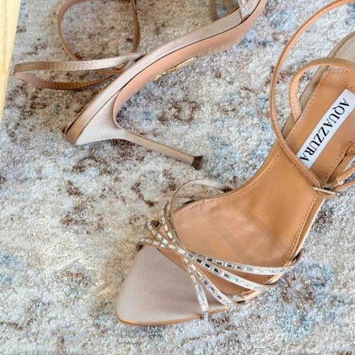 Aquazzura Tell Me 85MM Crystal Embellished Satin Sandals In Beige