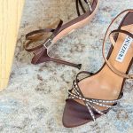Aquazzura Tell Me 85MM Crystal Embellished Satin Sandals In Brown