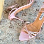 Aquazzura Tell Me 85MM Crystal Embellished Satin Sandals In Light Pink