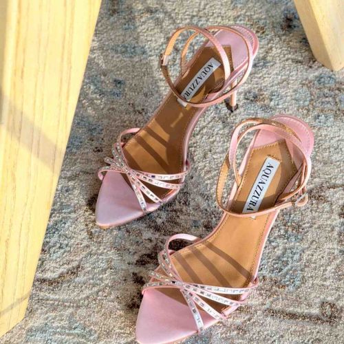 Aquazzura Tell Me 85MM Crystal Embellished Satin Sandals In Light Pink