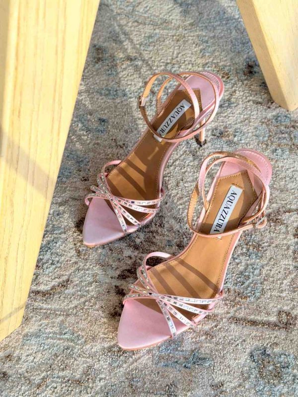Aquazzura Tell Me 85MM Crystal Embellished Satin Sandals In Light Pink