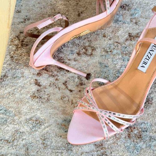 Aquazzura Tell Me 85MM Crystal Embellished Satin Sandals In Light Pink