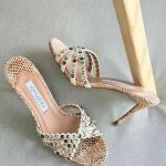 Aquazzura Tequila 75MM Crystal Embellished Dragon Leather in IvoryBeige