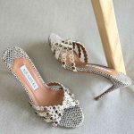 Aquazzura Tequila 75MM Crystal Embellished Dragon leather In Grey Colour