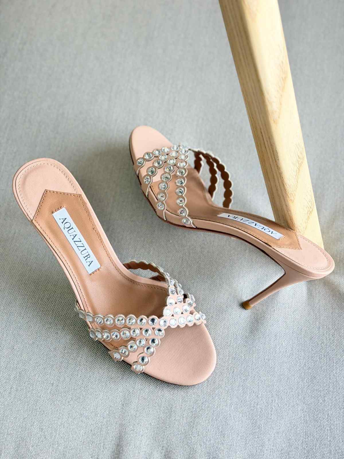 Aquazzura Tequila 75MM Crystal Embellished Leather Mules In Pink Colour Aquazzura Tequila 75MM Crystal Embellished Leather Mules In Pink Colour