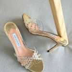 Aquazzura Tequila 75MM Crystal Embellished Metallic Leather Mules In Gold Colour