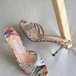 Aquazzura Tequila 75MM Crystal Embellished Multi Color Rainbow Printed leather