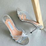 Aquazzura Tequila 75MM Crystal Embellished Plexi Leather Mules In Silver