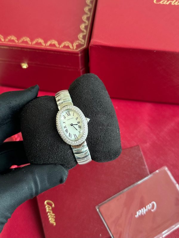 Cartier Baignoire White Dial Small White Gold Diamond Bezel WJBA0051