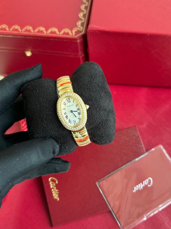 Cartier Baignoire Yellow Gold Triple Row Diamond Bezel WB5096W1