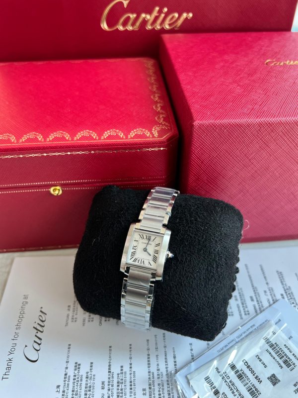 Cartier Tank Stainless Steel Silver Grained Dial Ladies Watch W51008Q3