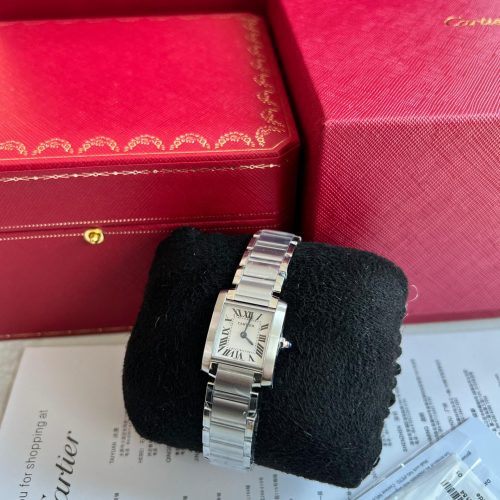 Cartier Tank Stainless Steel Silver Grained Dial Ladies Watch W51008Q3