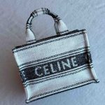 Celine Cabas Thais Striped Textile Jacquard White Black