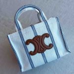 Celine Cabas Thais Bag Striped Textile Calfskin Ecru Blue