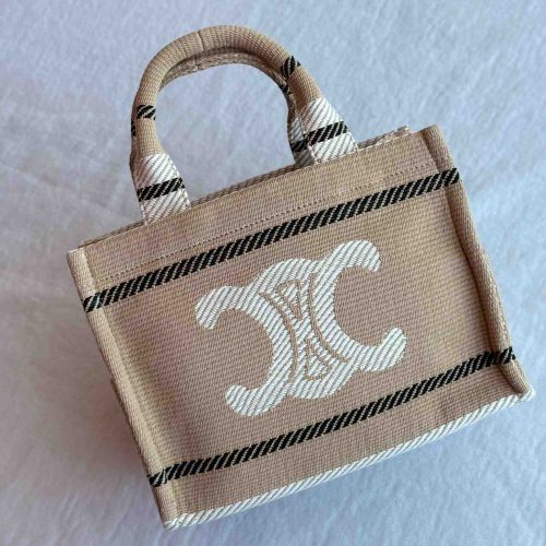Celine Cabas Thais Small Bag Striped Jacquard Triomphe Beige