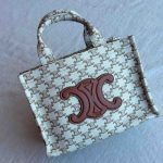 Celine Cabas Thais Bag Triomphe Canvas Print White