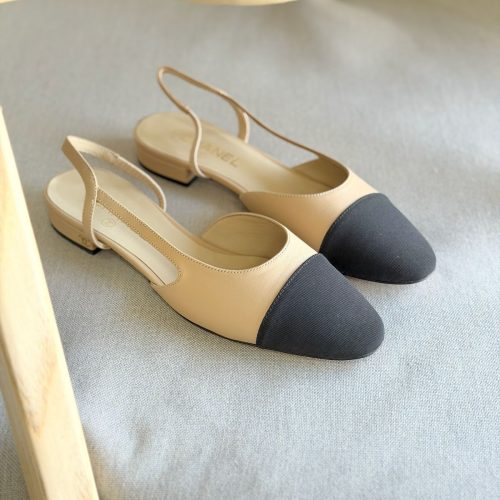Chanel Beige & Black Slingback ballet flats