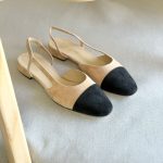 Chanel Beige & Black Suede Leather Cap Toe CC Slingback Flat Pumps