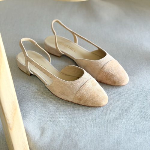 Chanel beige suede slingback ballet flats