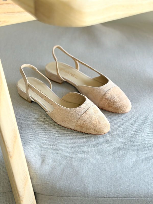 Chanel beige suede slingback ballet flats