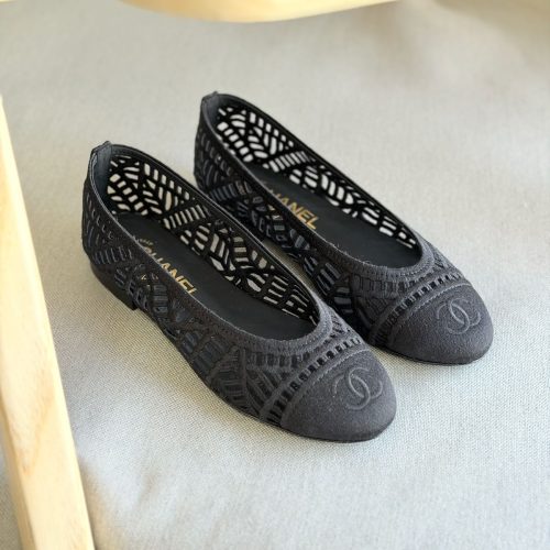 Chanel Black Embroidered Ballet Flats