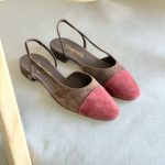 Chanel Brown & Burgundy Suede Leather Cap Toe CC Slingback Flat Pumps