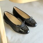 Chanel Calfskin Black CC Cap Toe Ballet Flats