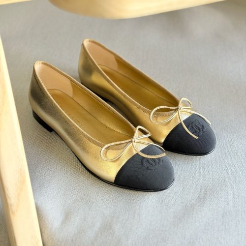 Chanel Golden & Black Calfskin ballet flats